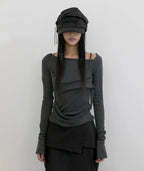 【Flare up】Layered Bustier Long Sleeve [Black / Grey / Charcoal / White]