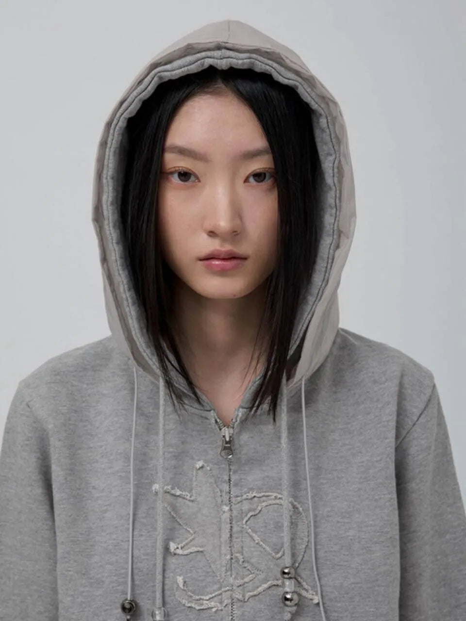 【Flare up】Layered Zip Hoodie  [Black / Gray / Charcoal]