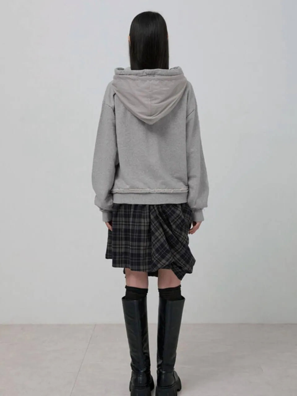 【Flare up】Layered Zip Hoodie  [Black / Gray / Charcoal]