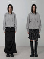 【Flare up】Layered Zip Hoodie  [Black / Gray / Charcoal]