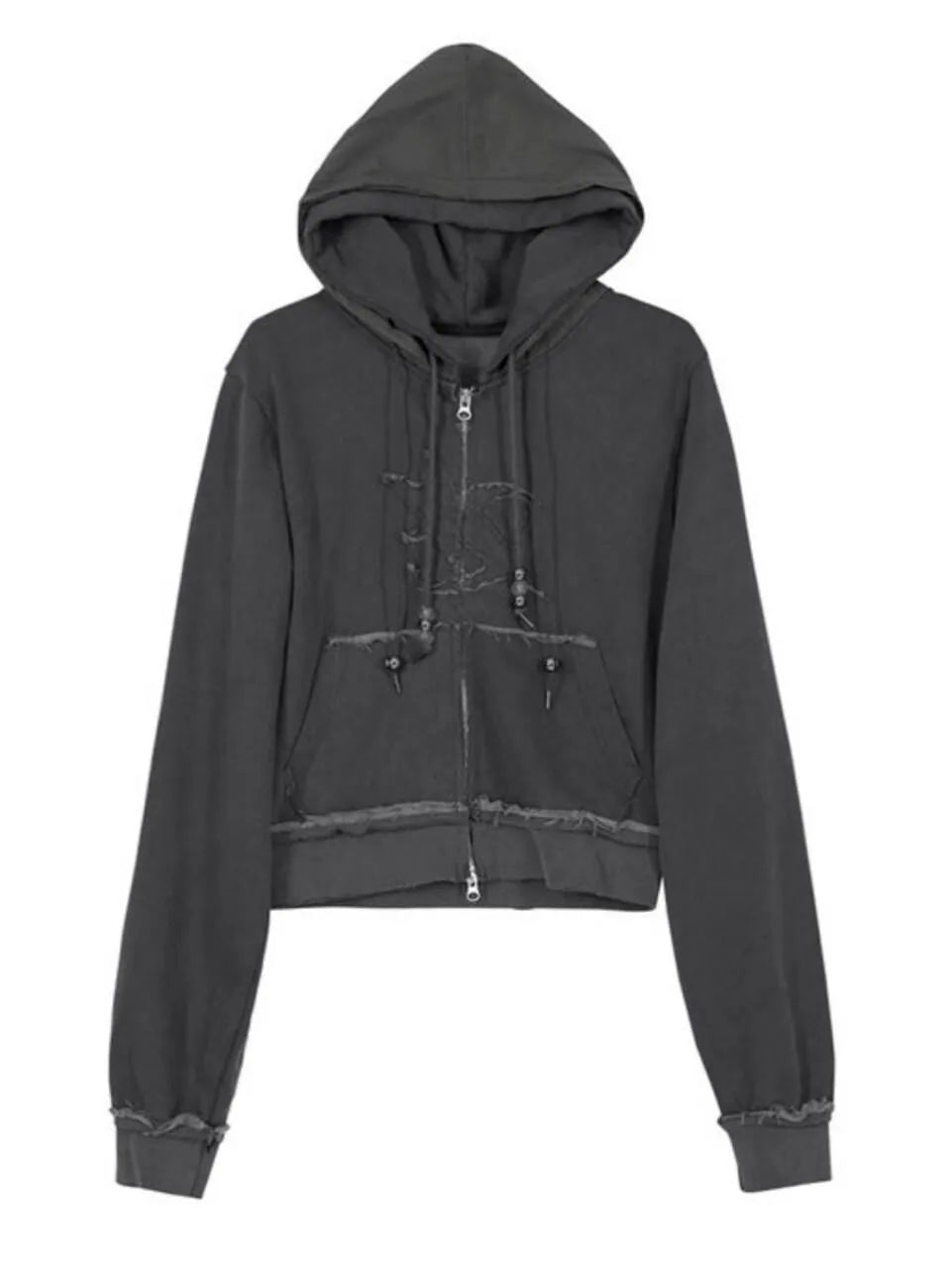 【Flare up】Layered Zip Hoodie  [Black / Gray / Charcoal]
