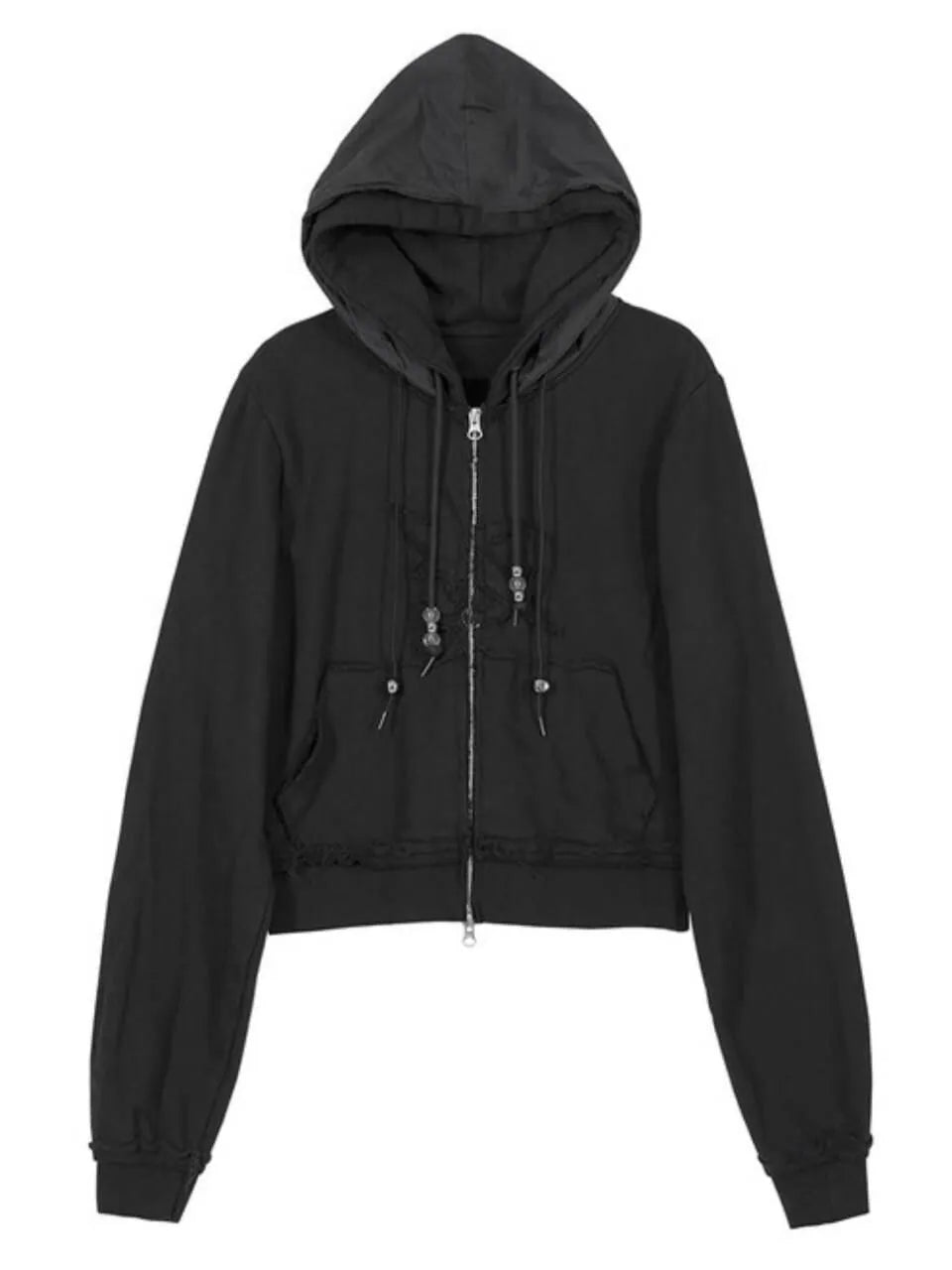 【Flare up】Layered Zip Hoodie  [Black / Gray / Charcoal]