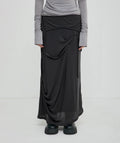【Flare up】 Asymmetrical Draped Long Skirt [Black / Charcoal]