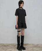 【Flare up】Layered Frill T-Shirt [White / Black]