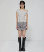 【Flare up】Draped Mesh Layered Mini Skirt [Black / Gray]