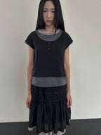 【Flare up】3-Layered Henley T-shirt [Black / Gray]