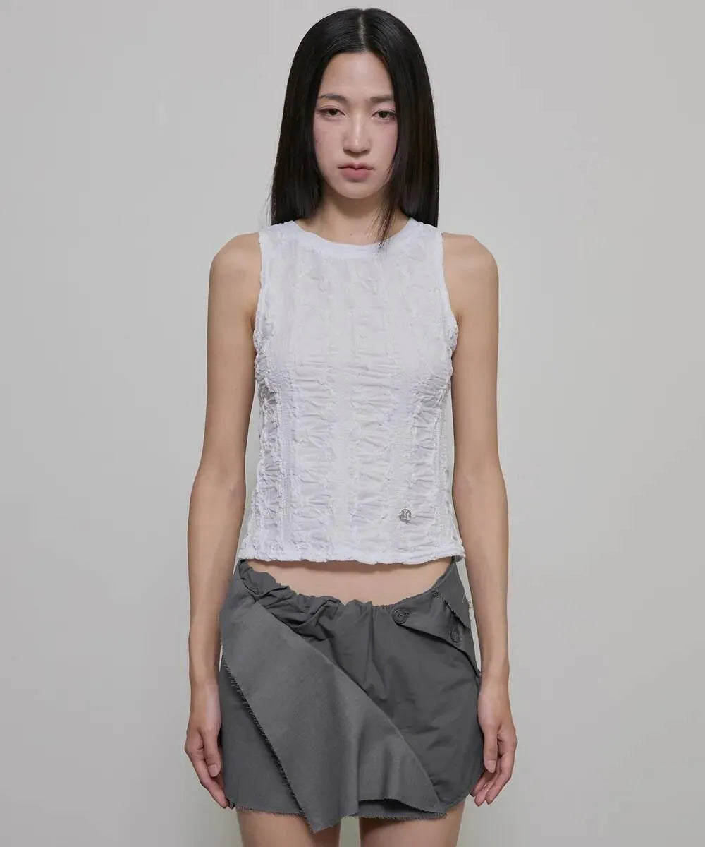 【Flare up】Crinkled Sleeveless [Black / White / Gray]