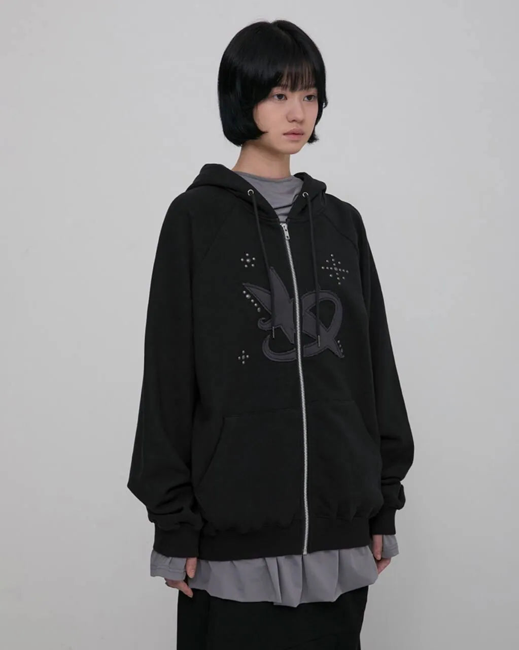 【Flare up】Milky Way Zip Hoodie [Black / Grey]