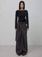 【Flare up】Layered Wrap Trousers [Black / Charcoal]