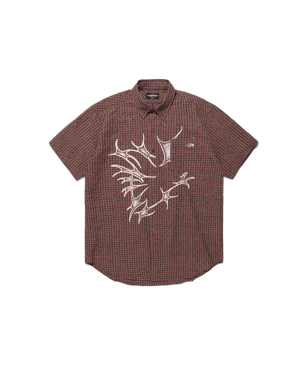 【niceghostclub】tornado star check big big half shirt [ grey / brown ]