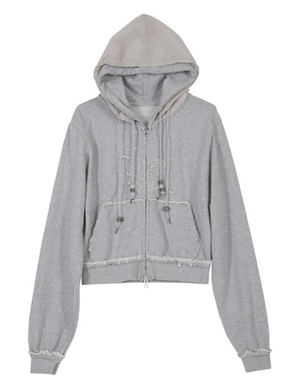 【Flare up】Layered Zip Hoodie  [Black / Gray / Charcoal]