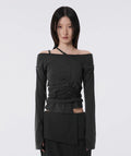 【Flare up】Handmade Twisted Layered Long Sleeve [Black / Charcoal / White]