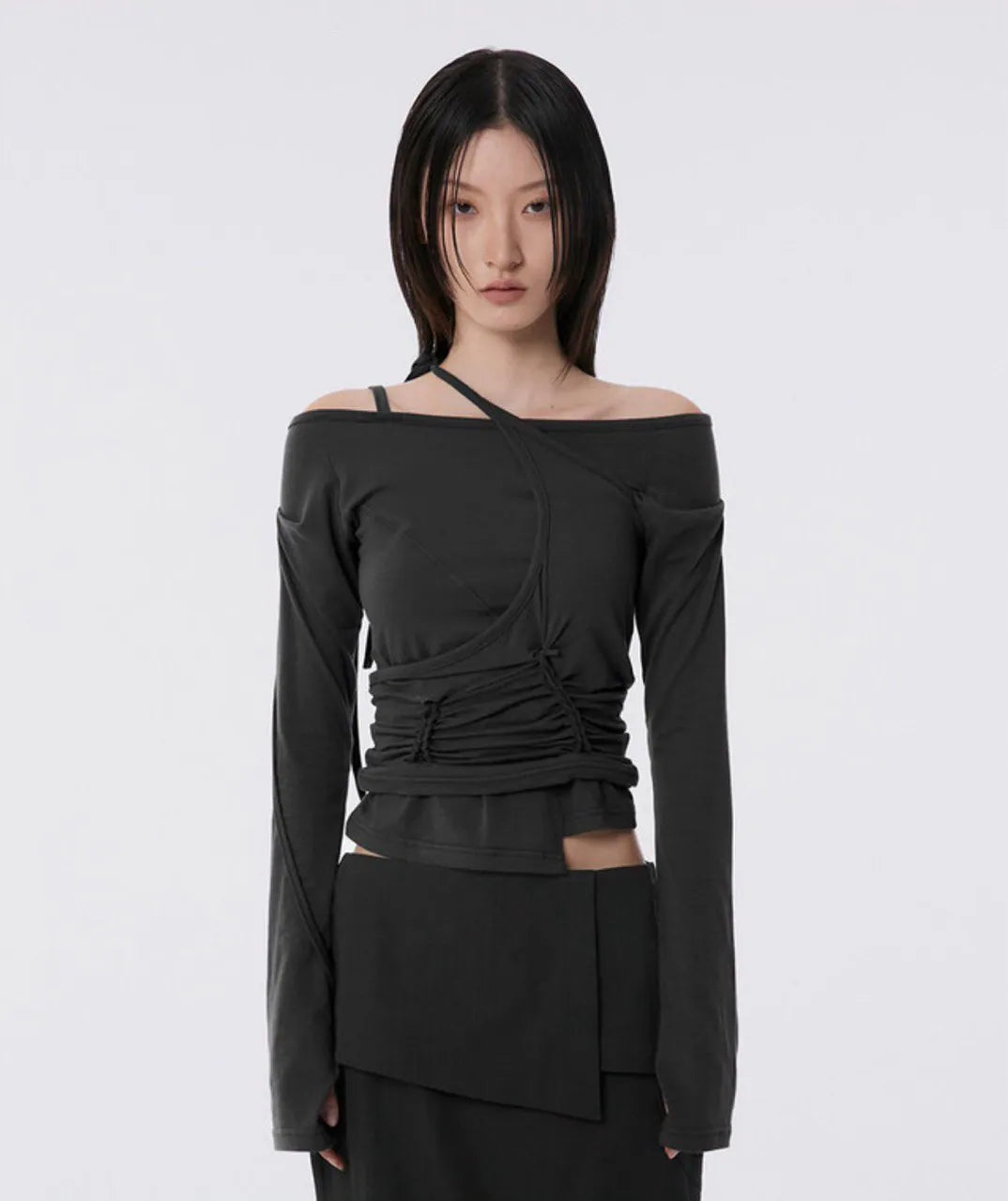【Flare up】Handmade Twisted Layered Long Sleeve [Black / Charcoal / White]