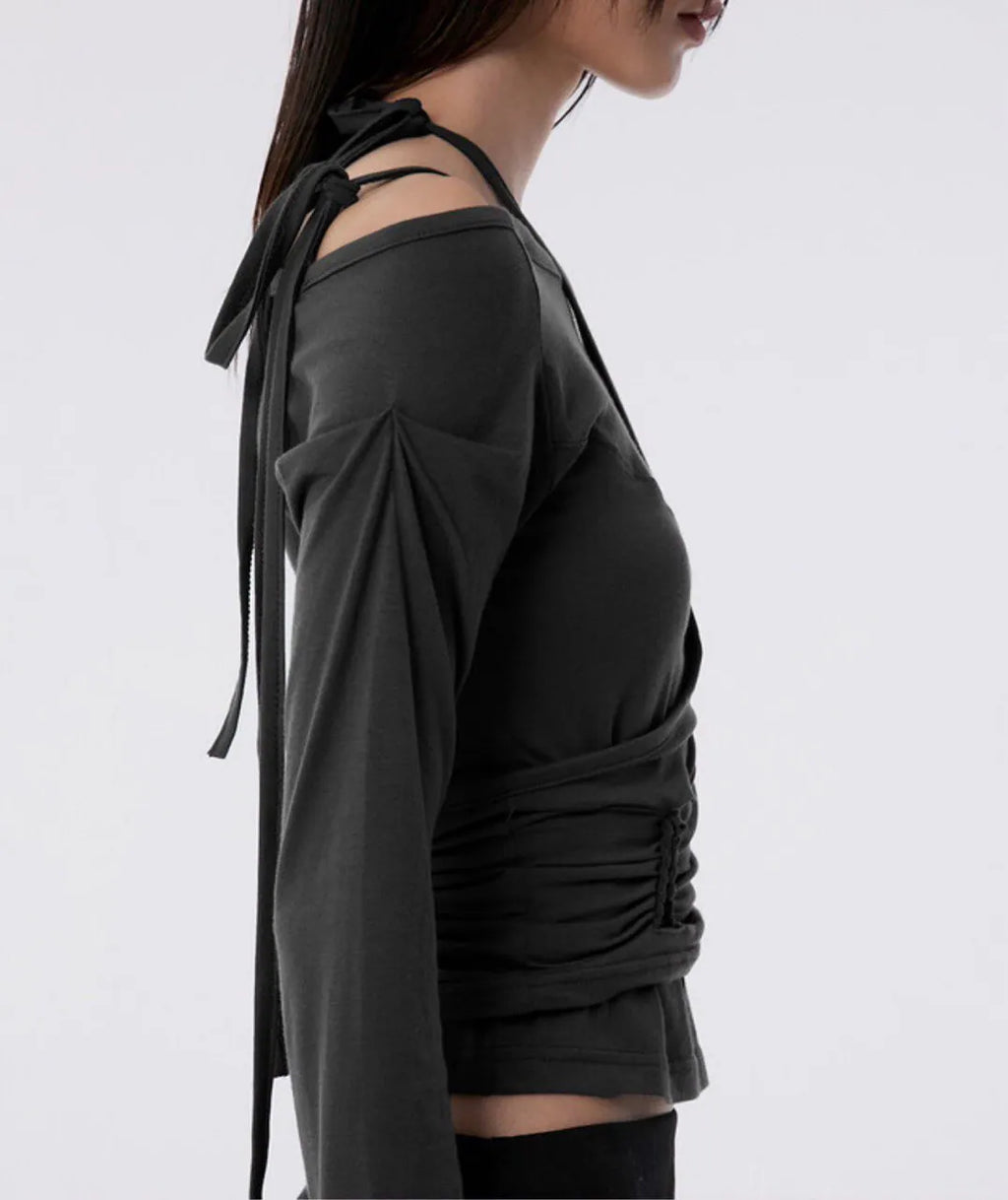 【Flare up】Handmade Twisted Layered Long Sleeve [Black / Charcoal / White]