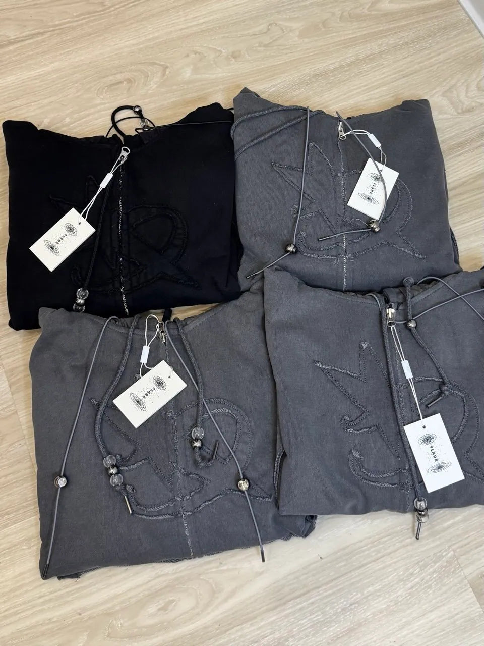 【Flare up】Layered Zip Hoodie  [Black / Gray / Charcoal]