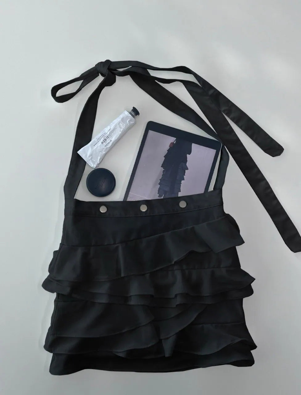 【Flare up】Faye Frill Bag [White / Black]