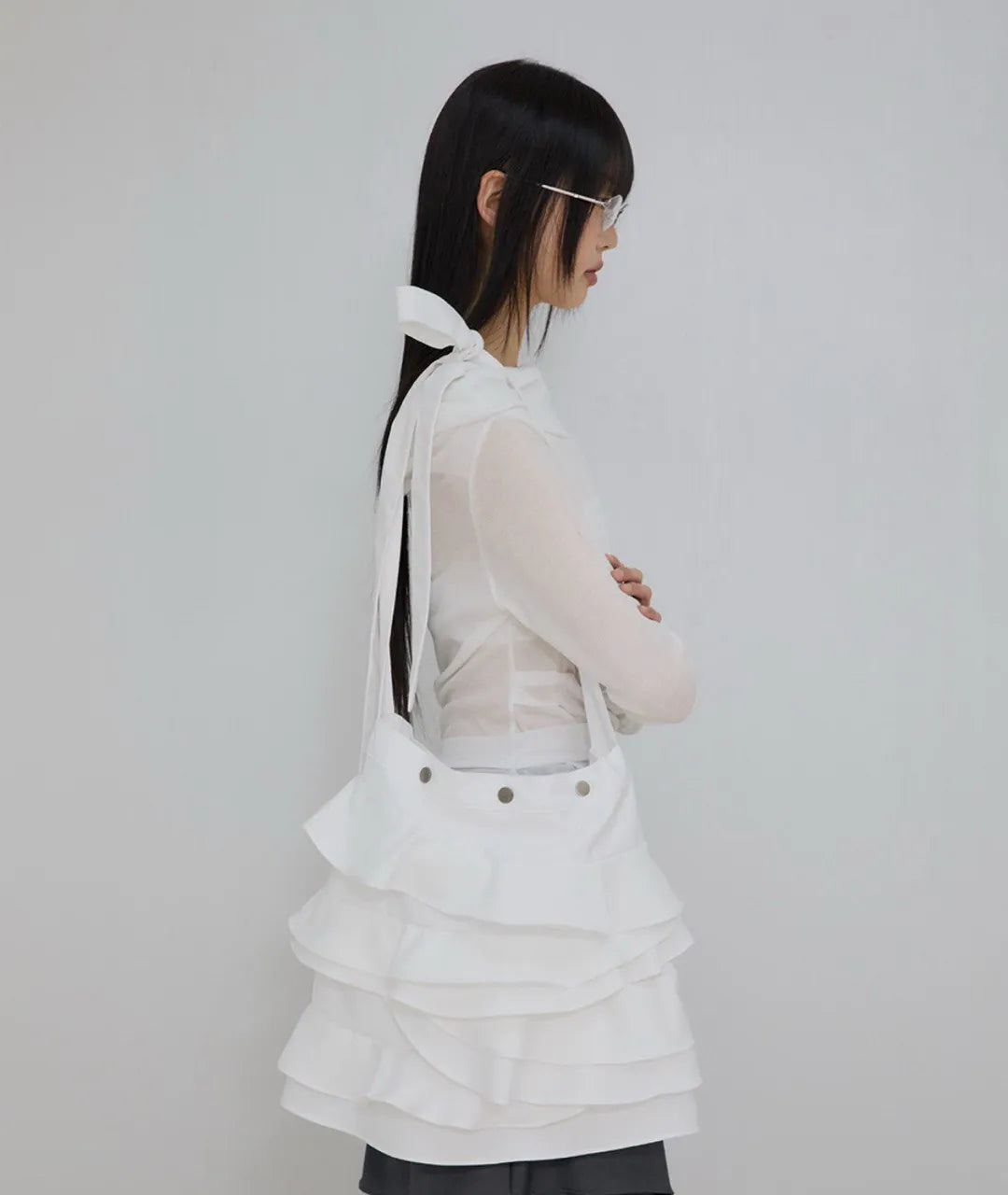 【Flare up】Faye Frill Bag [White / Black]