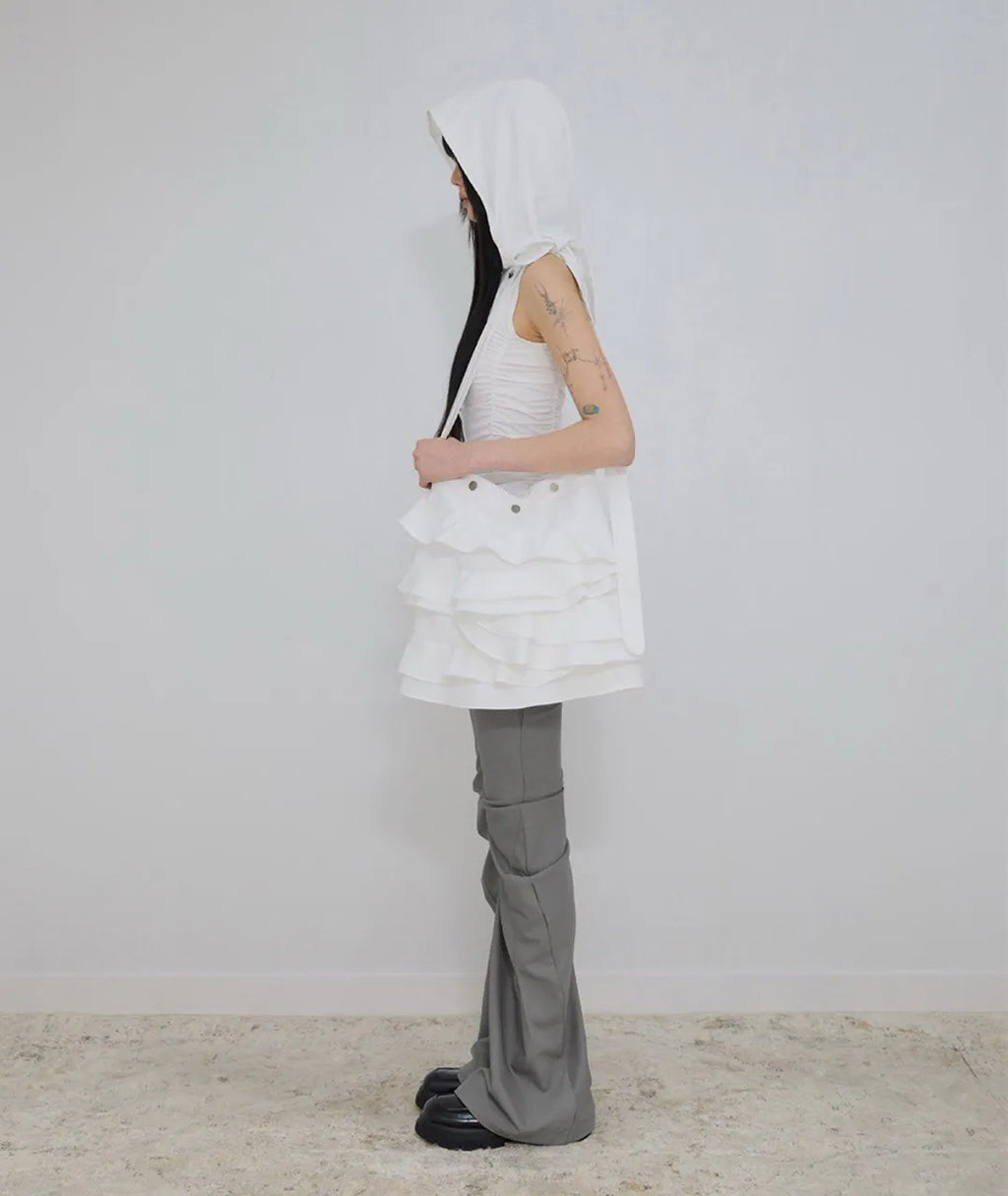 【Flare up】Faye Frill Bag [White / Black]