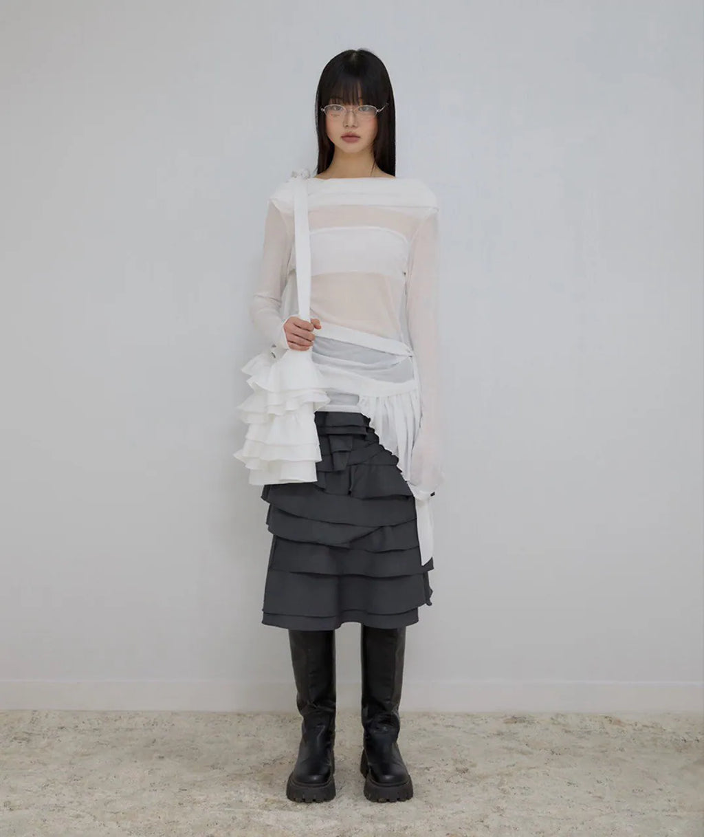 【Flare up】Faye Frill Bag [White / Black]