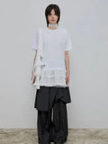 【Flare up】Layered Frill T-Shirt [White / Black]