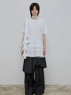 【Flare up】Layered Frill T-Shirt [White / Black]