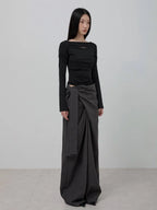 【Flare up】Layered Wrap Trousers [Black / Charcoal]