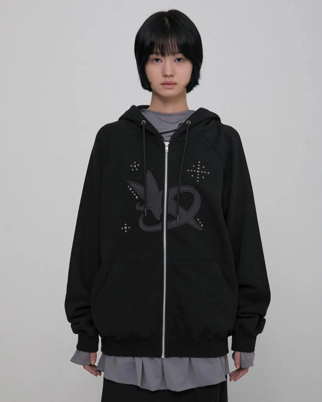 【Flare up】Milky Way Zip Hoodie [Black / Grey]