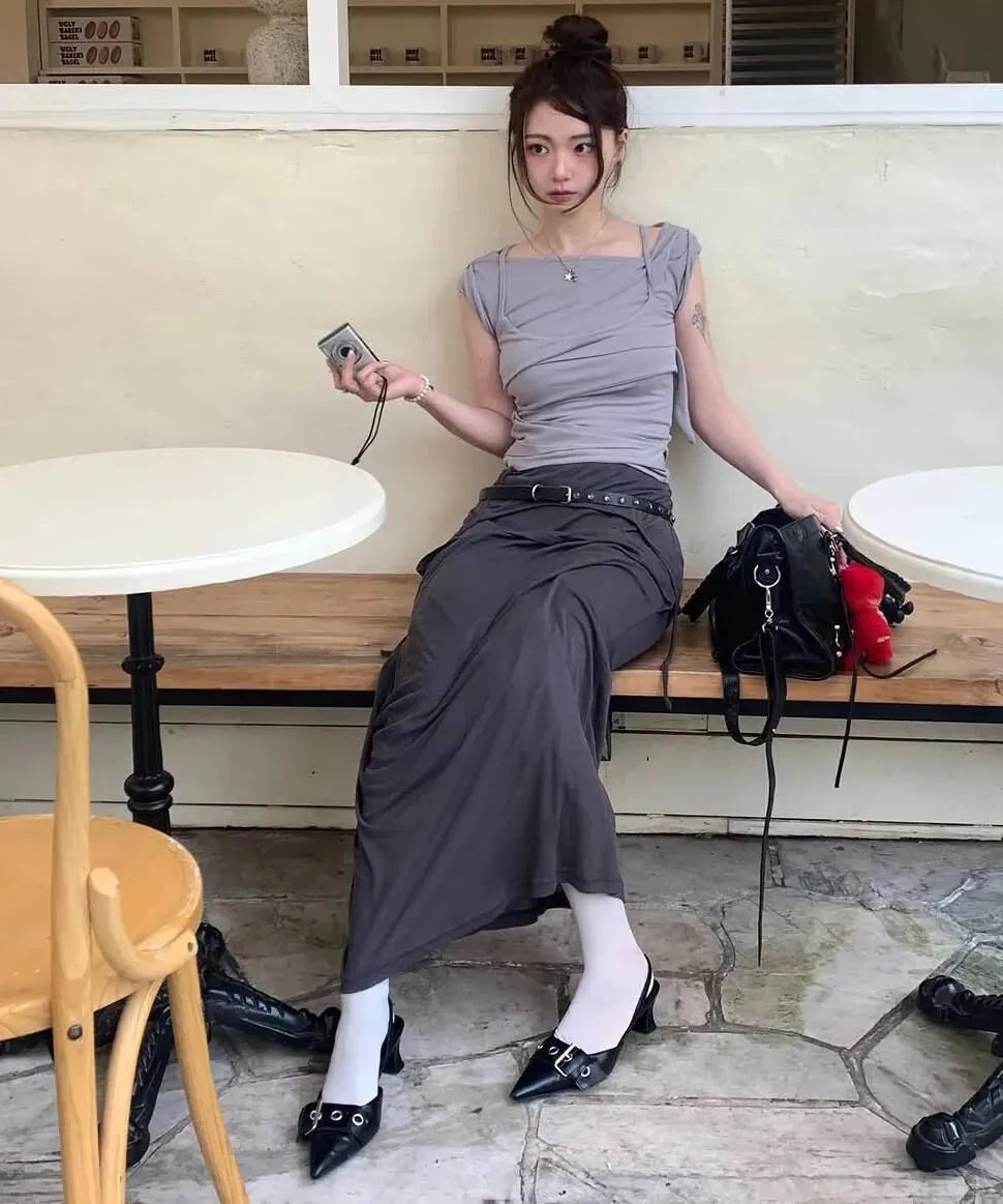 【Flare up】 Layered Bustier T-shirt [4 colors]