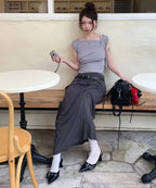 【Flare up】 Layered Bustier T-shirt [4 colors]