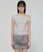 【Flare up】Draped Top [Black / White / Gray]