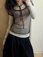 【Fancy Club】3-WAY DOT LAYERED LONG SLEEVE [Beige / Gray]