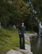 【Flare up】Asymmetrical Biker Leather Jacket [Leather / Black]