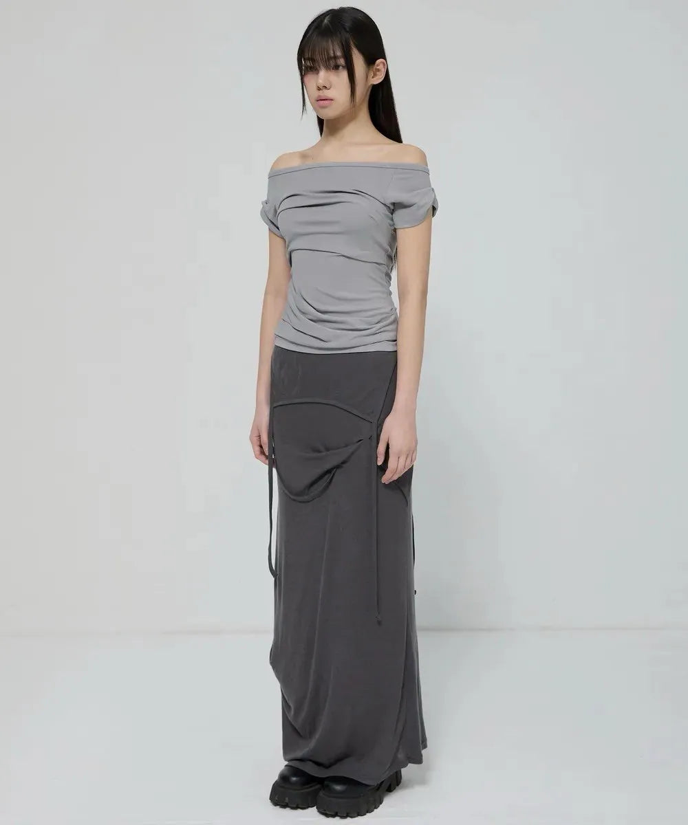 【Flare up】Draped Top [Black / White / Gray]