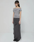 【Flare up】Draped Top [Black / White / Gray]
