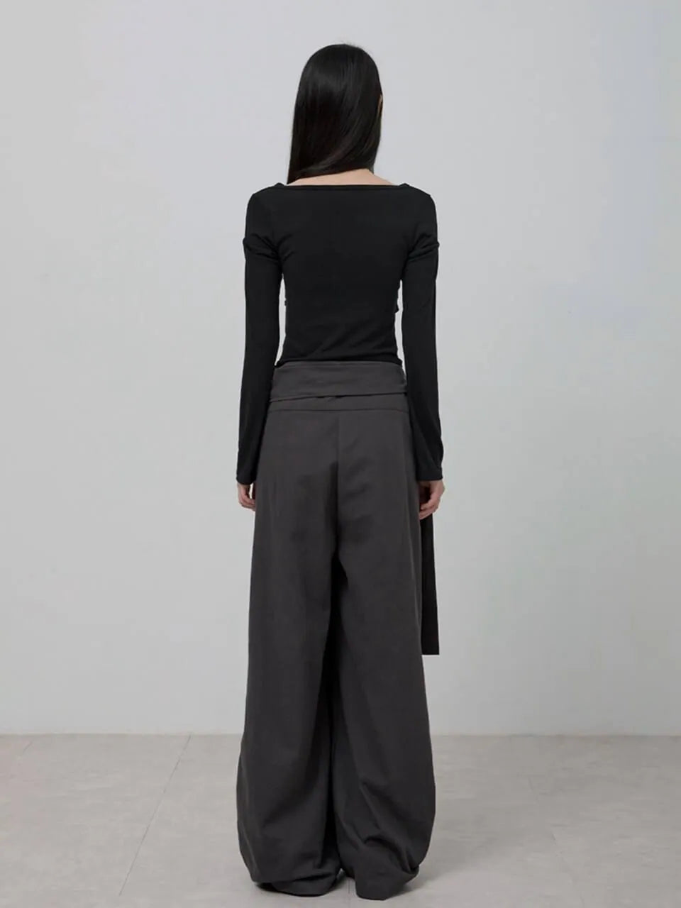 【Flare up】Layered Wrap Trousers [Black / Charcoal]