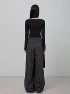 【Flare up】Layered Wrap Trousers [Black / Charcoal]
