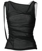 【Flare up】Draped Mesh Layered Sleeveless [Black / Gray]