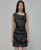 【Flare up】Draped Mesh Layered Sleeveless [Black / Gray]