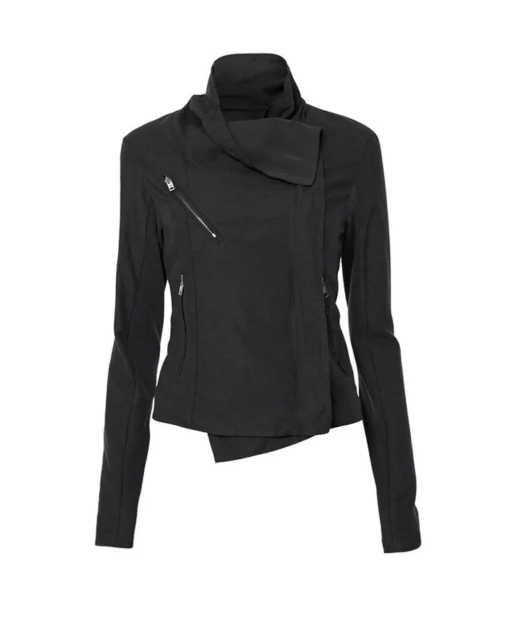 【Flare up】Asymmetrical Biker Leather Jacket [Leather / Black]
