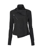 【Flare up】Asymmetrical Biker Leather Jacket [Leather / Black]