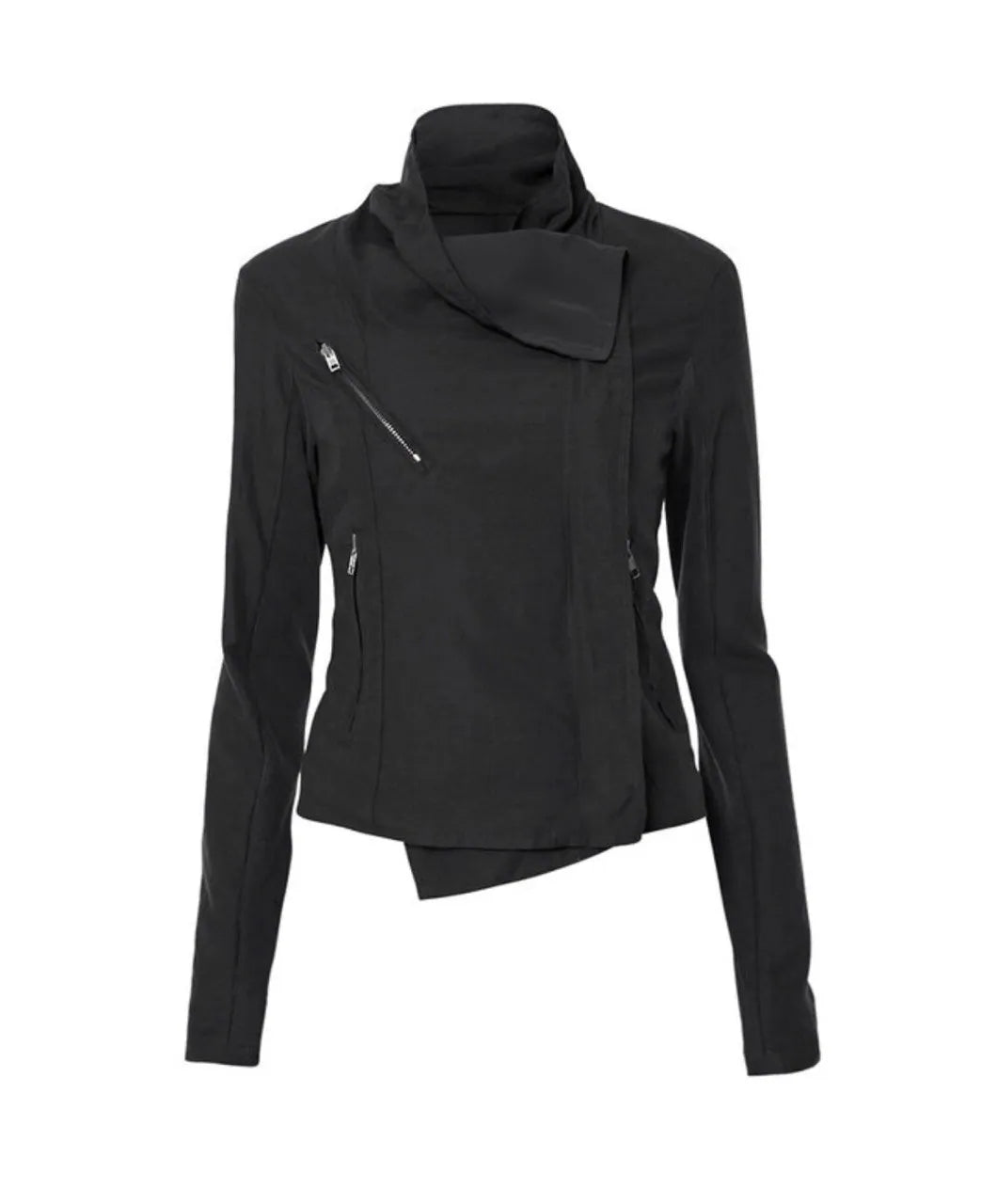 【Flare up】Asymmetrical Biker Leather Jacket [Leather / Black]