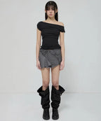 【Flare up】Draped Top [Black / White / Gray]