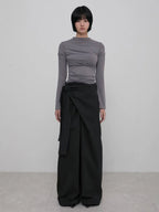 【Flare up】Layered Wrap Trousers [Black / Charcoal]