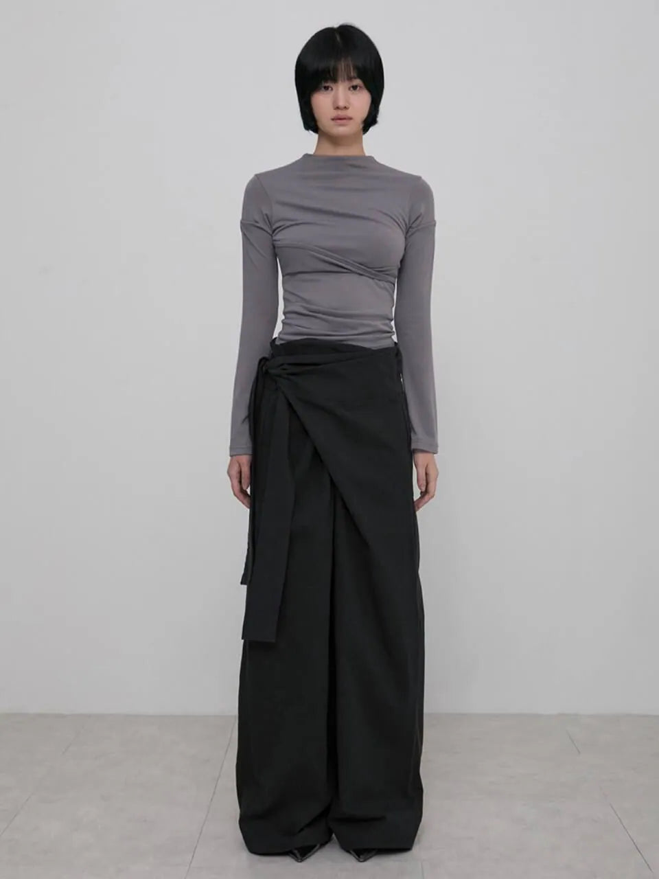 【Flare up】Layered Wrap Trousers [Black / Charcoal]