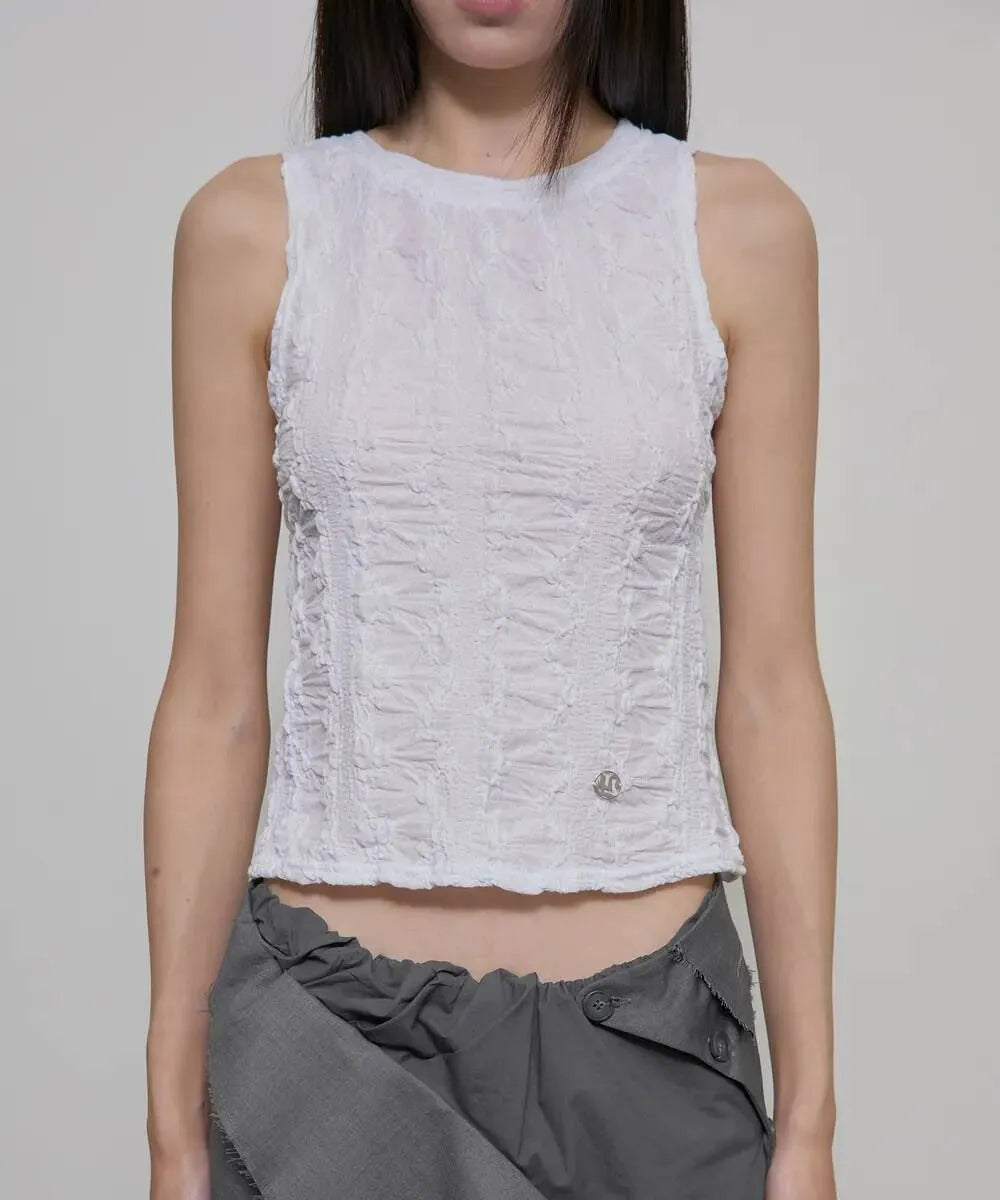 【Flare up】Crinkled Sleeveless [Black / White / Gray]