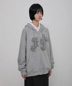 【Flare up】Ruffle Zip Hoodie  [Black / Gray / Dark gray / Cream]