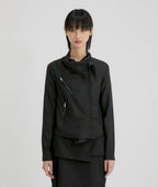 【Flare up】Asymmetrical Biker Leather Jacket [Leather / Black]