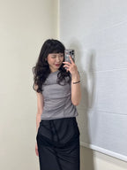【Flare up】Draped Mesh Layered Sleeveless [Black / Gray]