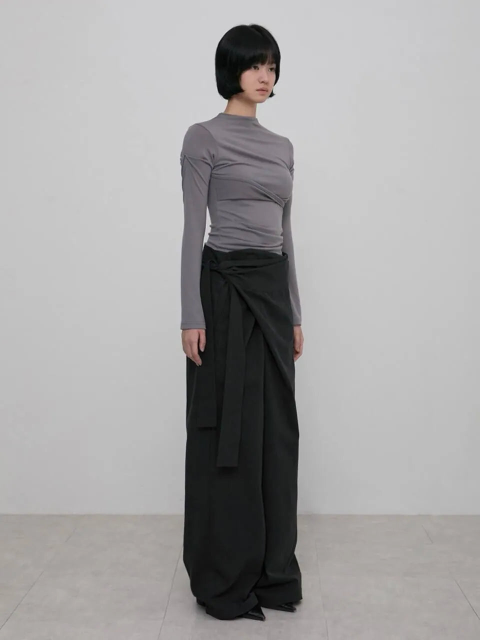【Flare up】Layered Wrap Trousers [Black / Charcoal]