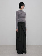 【Flare up】Layered Wrap Trousers [Black / Charcoal]